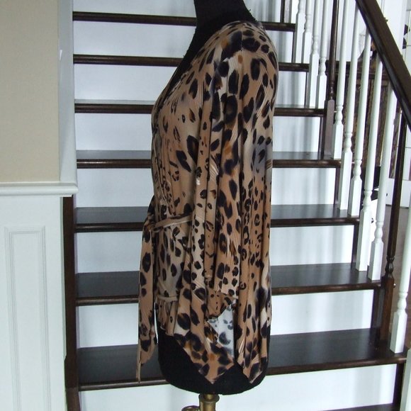 Animal Print Stretchy Blouse Belted Wrap Top M - Picture 3 of 6